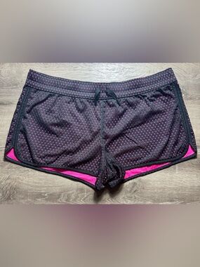 Athletic Works Mesh Athletic Shorts Black w/Pink Lining and Dot Pattern, Size 16